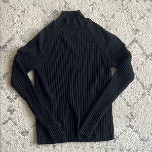 Who What Wear Black Mockneck Sweater with Ribbed Knit